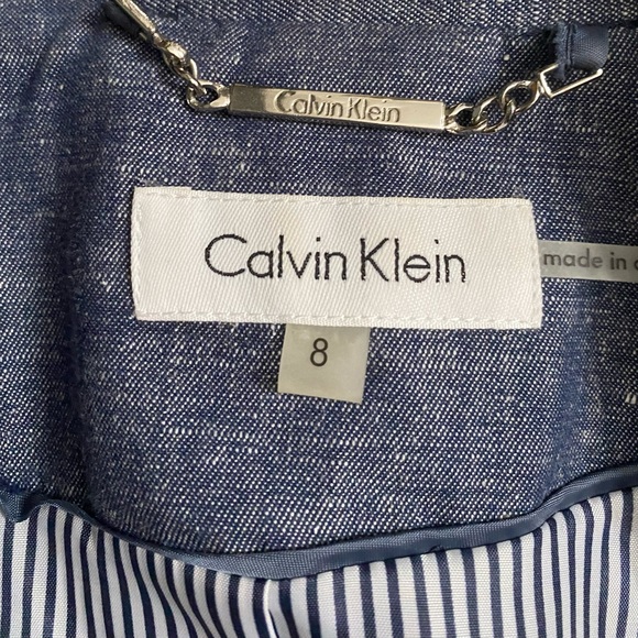 Calvin Klein Women's Blazer Size 8 Blue Chambray Cotton Linen Blend - Picture 9 of 11